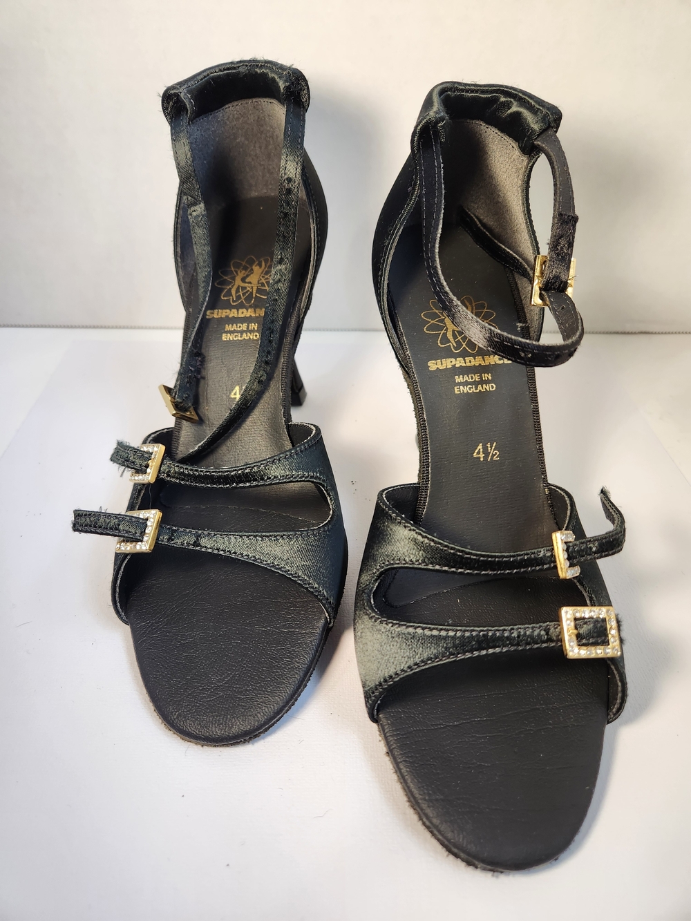 VTG NIB Dead Stock Supadance 1518 Black Satin Ballroom Dance Shoes UK 4.5 US 6.5